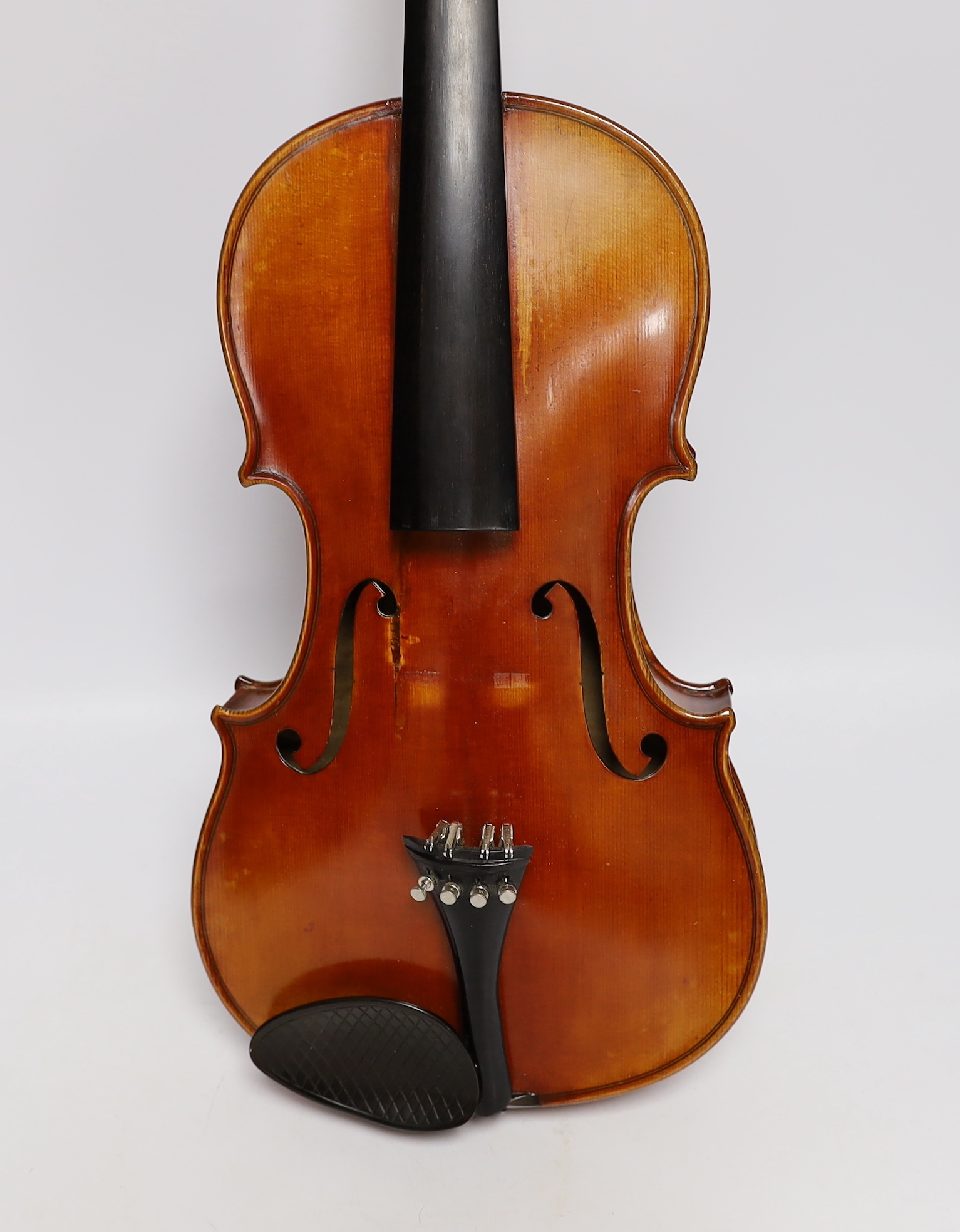 A German viola, labelled Wilhelm Nurnberger, with bow, in case. CITES